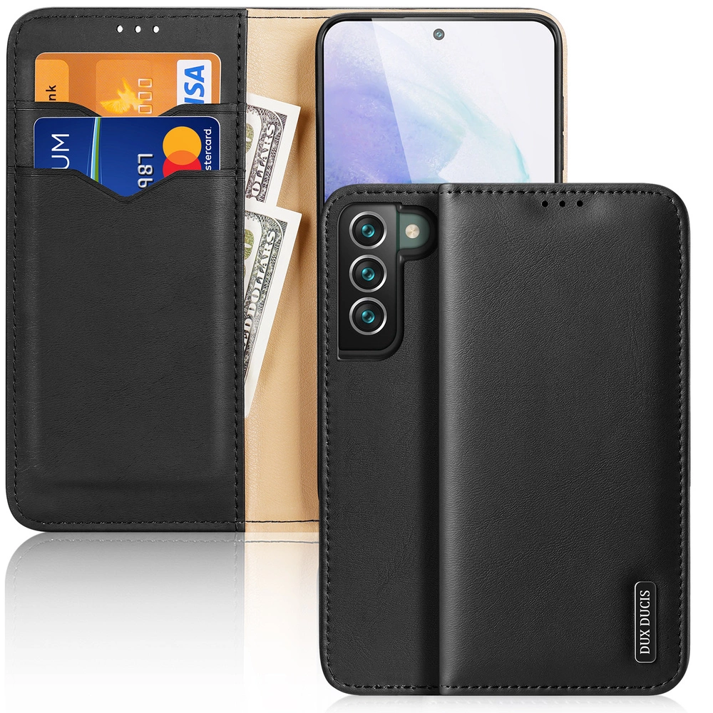 Dux Ducis Hivo Leather Flip Cover Genuine Leather Wallet For Cards And Documents Samsung Galaxy S22 + (S22 Plus) Black