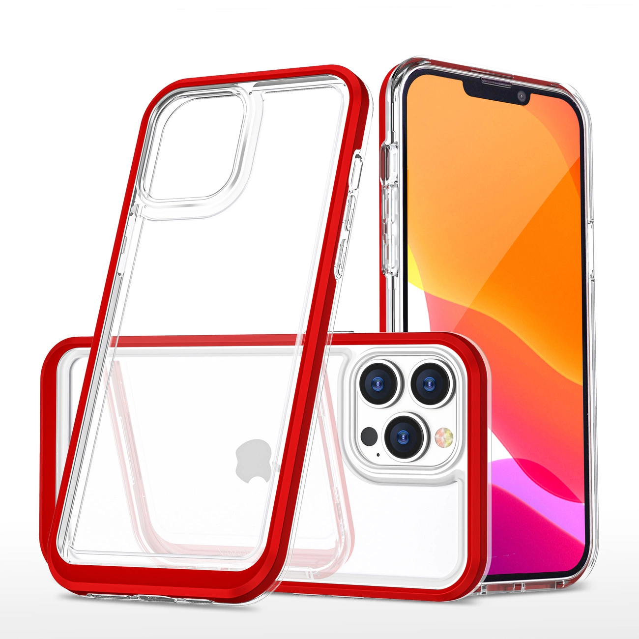 Clear 3in1 case for iPhone 13 Pro frame cover gel red