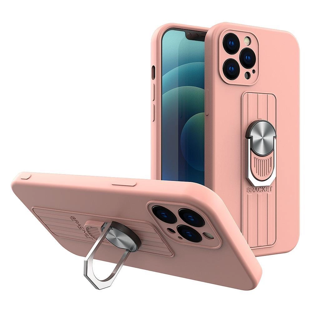 Ring Case silicone case with a finger grip and stand for Samsung Galaxy A73 pink