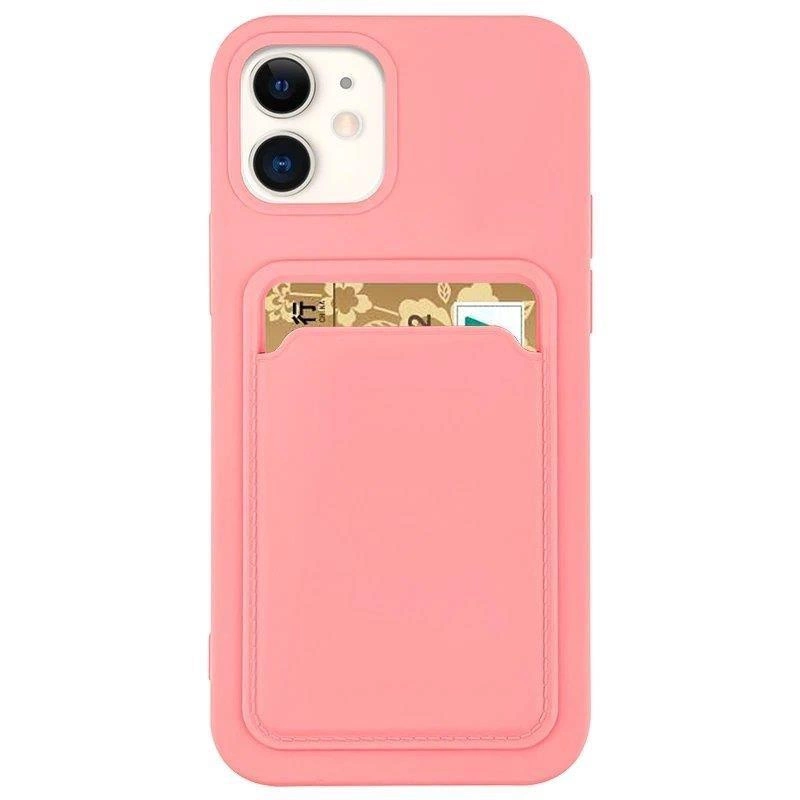 Card Case Silicone Wallet Case with Card Slot Documents for Samsung Galaxy A73 pink