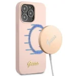 Guess GUHMP13LLSLMGLP iPhone 13 Pro / 13 6.1" light pink/light pink hardcase Silicone Script Gold Logo Magsafe