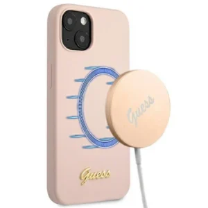 Guess GUHMP13MLSLMGLP iPhone 13 6.1" light pink/light pink hardcase Silicone Script Gold Logo Magsafe