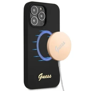 Guess GUHMP13XLSLMGBK iPhone 13 Pro Max 6.7" black/black hardcase Silicone Script Gold Logo MagSafe