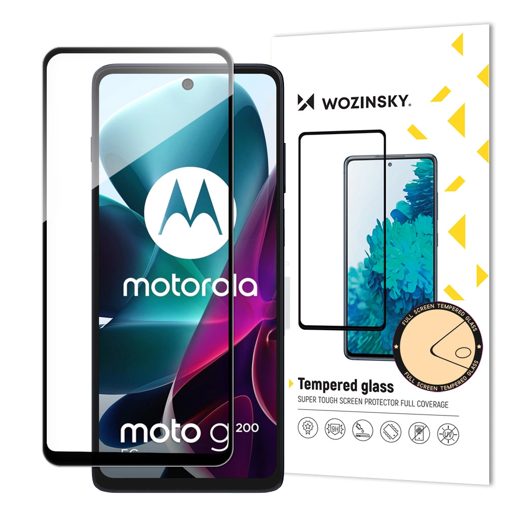 Wozinsky Full Glue Tempered Glass Motorola Moto G200 5G 9H Full Screen Tempered Glass with Black Frame