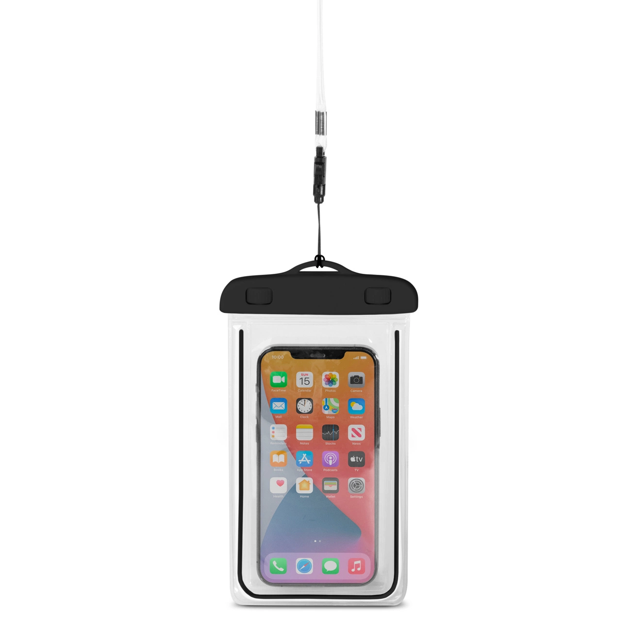 PVC waterproof phone case with lanyard - black