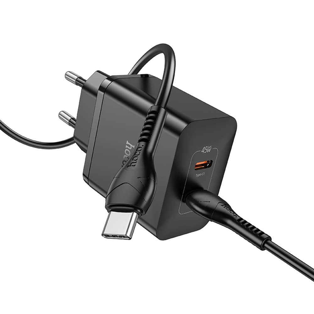 Hoco - Wall Charger Streamer (N35) - Dual Port 2x Type-C PD45W with Cable Type-C to Type-C - Black