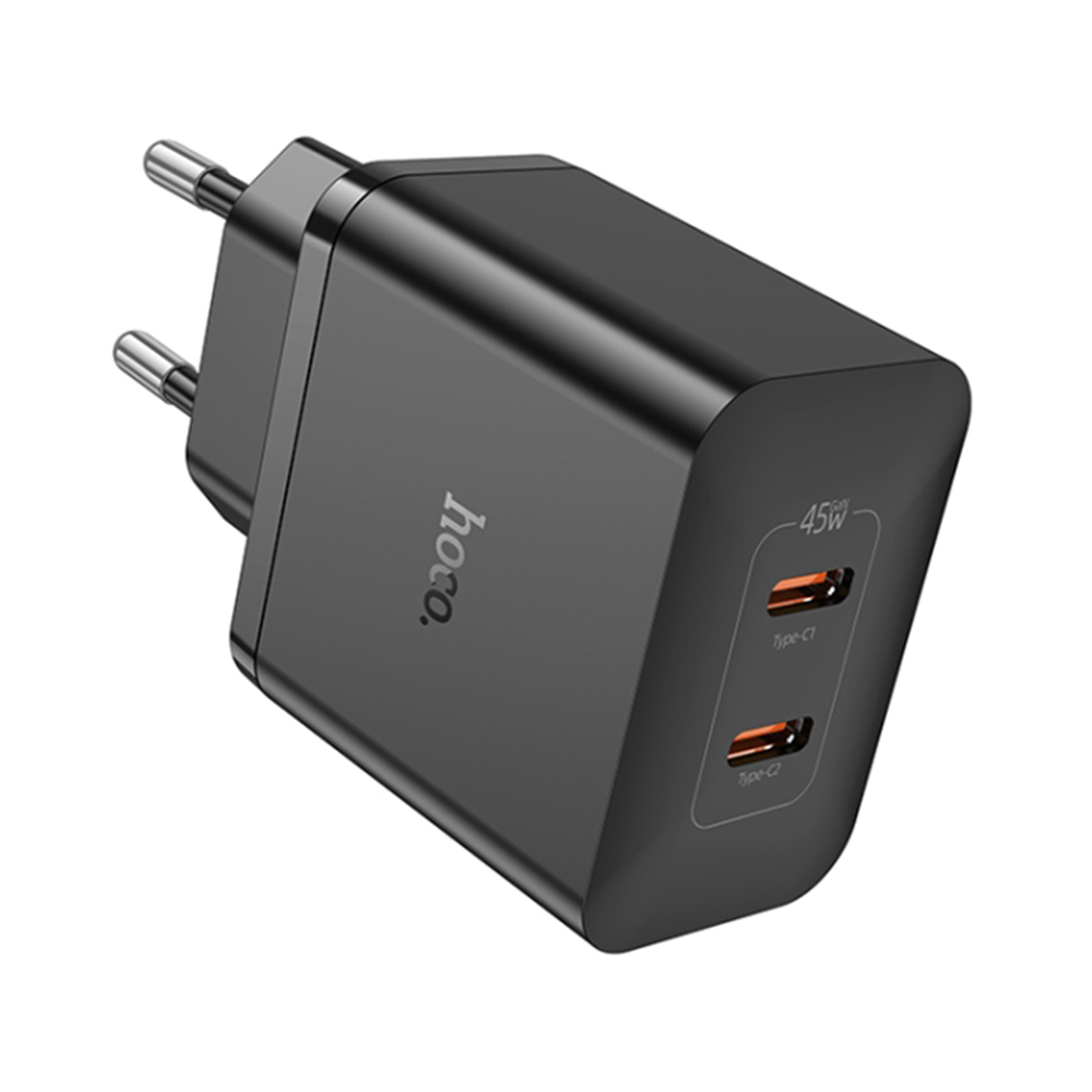 Hoco - Wall Charger Streamer (N35) - Dual Port 2x Type-C PD45W - Black