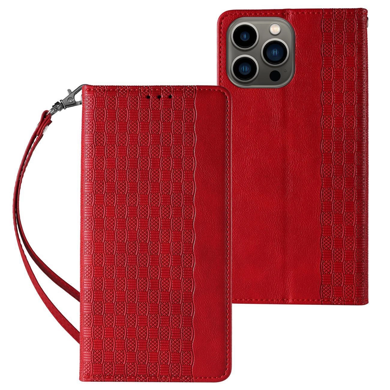 Magnet Strap Case Case for iPhone 13 Pro Pouch Wallet + Mini Lanyard Pendant Red