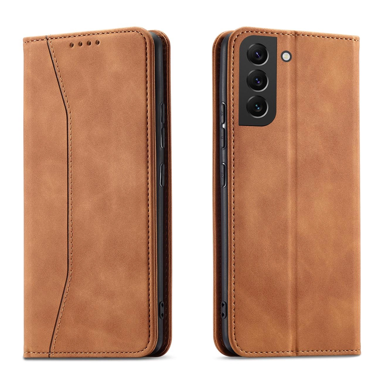 Magnet Fancy Case Case for Samsung Galaxy S22 + (S22 Plus) Pouch Wallet Card Holder Brown