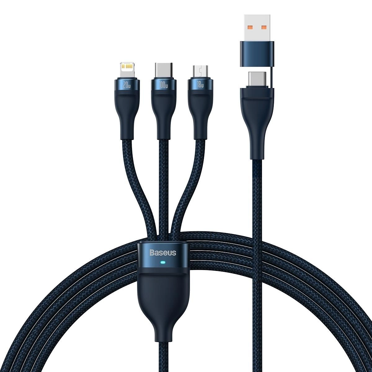 Baseus Flash Series II cable USB Type C / USB Type A - USB Type C / Lightning / micro USB 100 W 1.2 m blue (CASS030103)