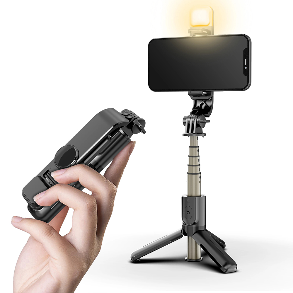 Techsuit - Mini Selfie Stick (L10s) - Stable Tripod with Bluetooth Remote Control and Fill Light