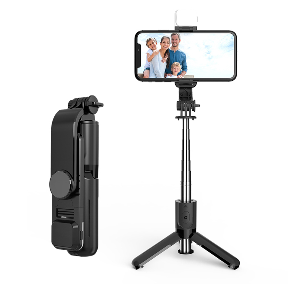 Techsuit - Mini Selfie Stick (L11s) - Stable Tripod with Bluetooth Remote Control and LED Light