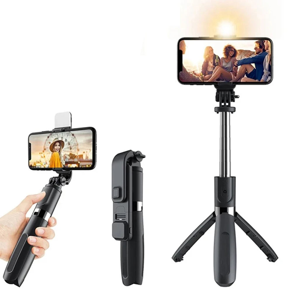 Techsuit - Selfie Stick (L02s) - Stable Tripod with Bluetooth Remote Control and Fill Light