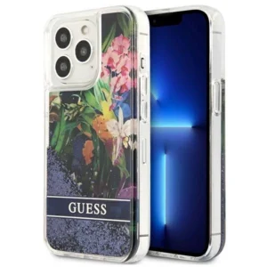 Guess GUHCP13LLFLSB iPhone 13 Pro / 13 6.1" blue/blue hardcase Flower Liquid Glitter