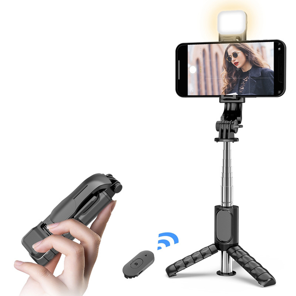 Techsuit - Mini Selfie Stick (Q11s) - Stable Tripod with Bluetooth Remote Control and Fill Light