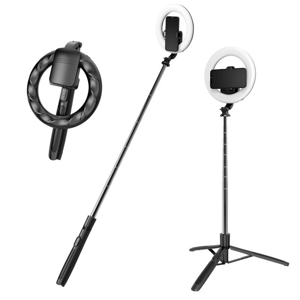 Techsuit - Selfie Stick (Q05s) - Stable Tripod with Bluetooth Remote Control and Ring Light