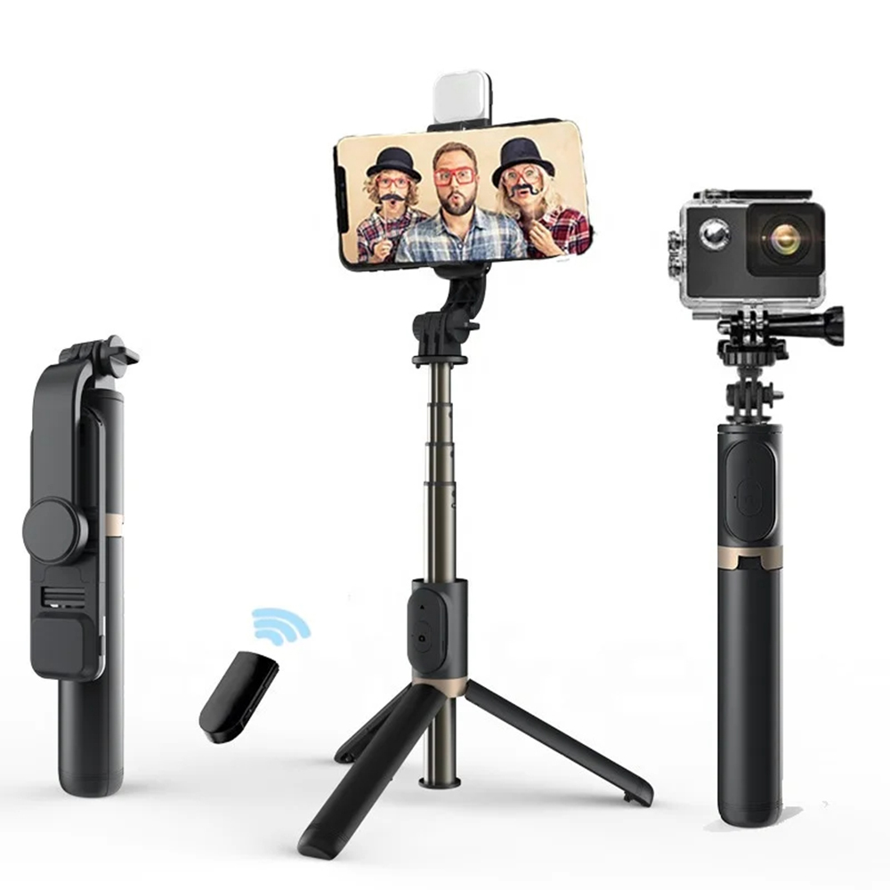 Techsuit - Selfie Stick (Q03s) - Stable Tripod with Bluetooth Remote Control and Fill Light