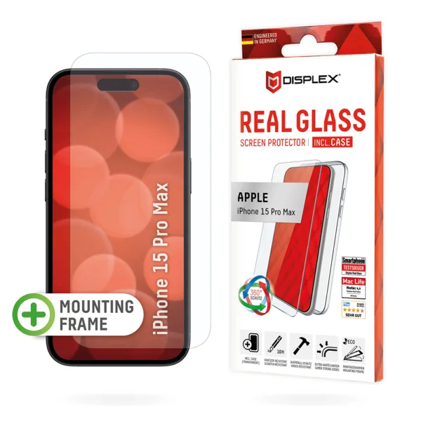 Displex - Premium [Pack] Real Glass + Case - iPhone 16 Pro Max - Clear