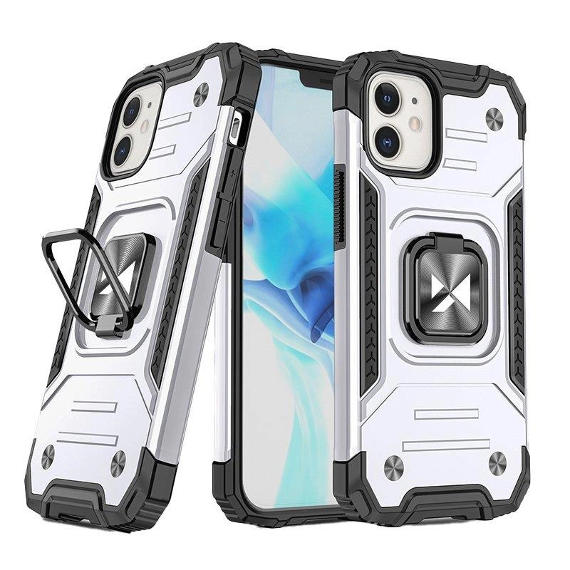 Wozinsky Ring Armor case for iPhone 14 armored cover magnetic holder ring silver