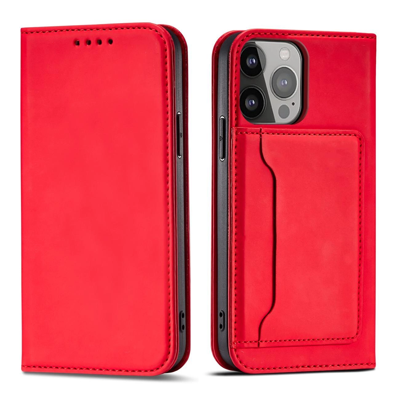 Magnet Card Case case for iPhone 14 Pro flip cover wallet stand red