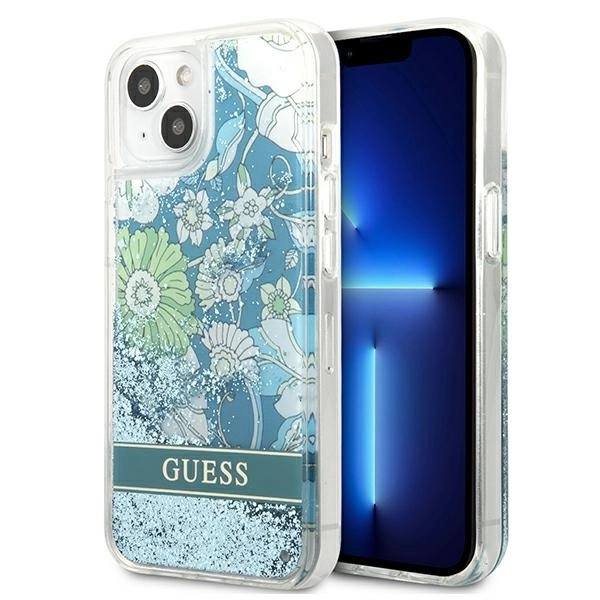 Guess GUHCP13MLFLSN iPhone 13 6.1" green/green hardcase Flower Liquid Glitter