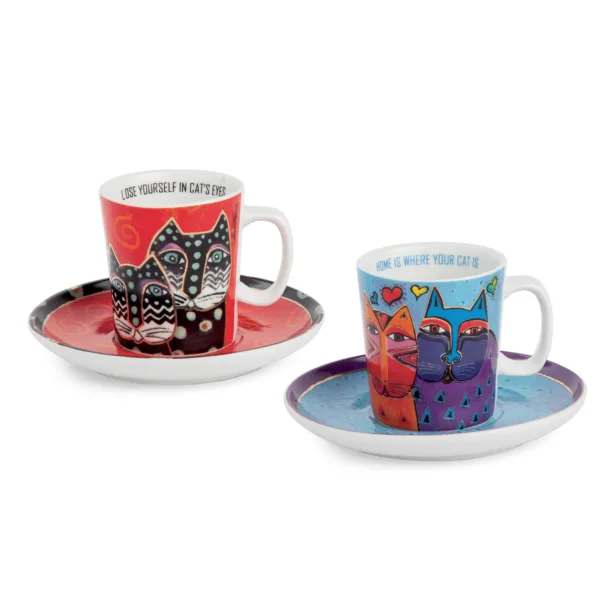 SET 2 ESPRESSO CUPS LIGHT BLUE/RED