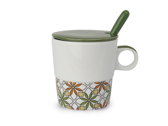 CUP WITH SPOON DARK GREEN 330ML INFUSION TEAFORTWO