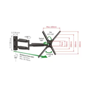 Βάση Τηλεόρασης Τοίχου BM343XL Barkan 13" - 65" με Βραχίονα και Κλίση