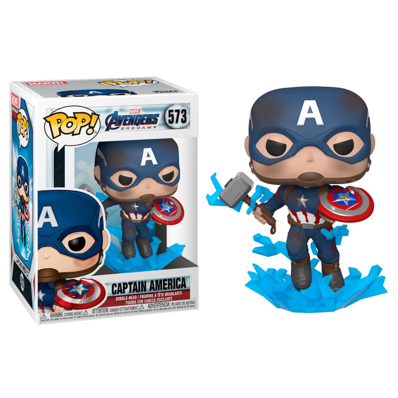 POP figure Marvel Avengers Endgame Captain America with Broken Shield & Mjolnir