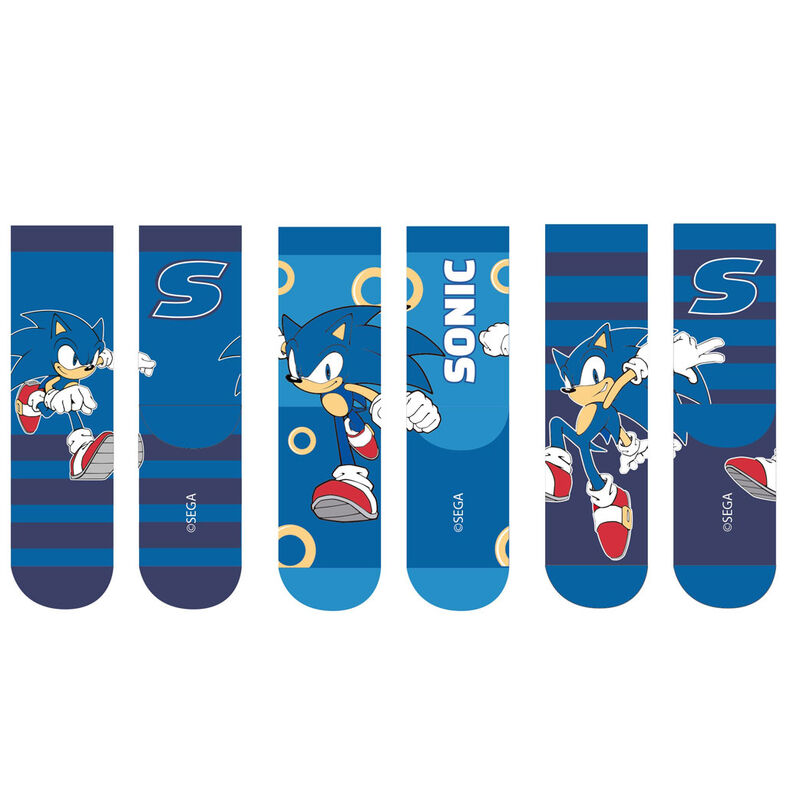 Sonic the Hedgehog pack 3 kids socks assorted