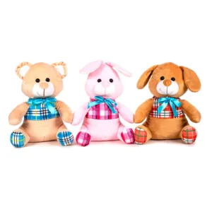 Animal checkered t-shirt assorted plush toy 25cm