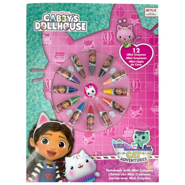 Gabbys Dollhouse notebook + 12 mini crayons set