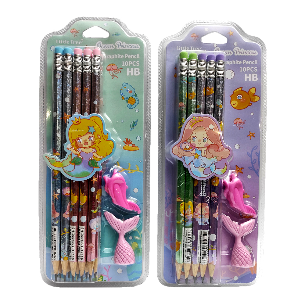 Ocean Princess Pencil with Erasers Set of 10 HB