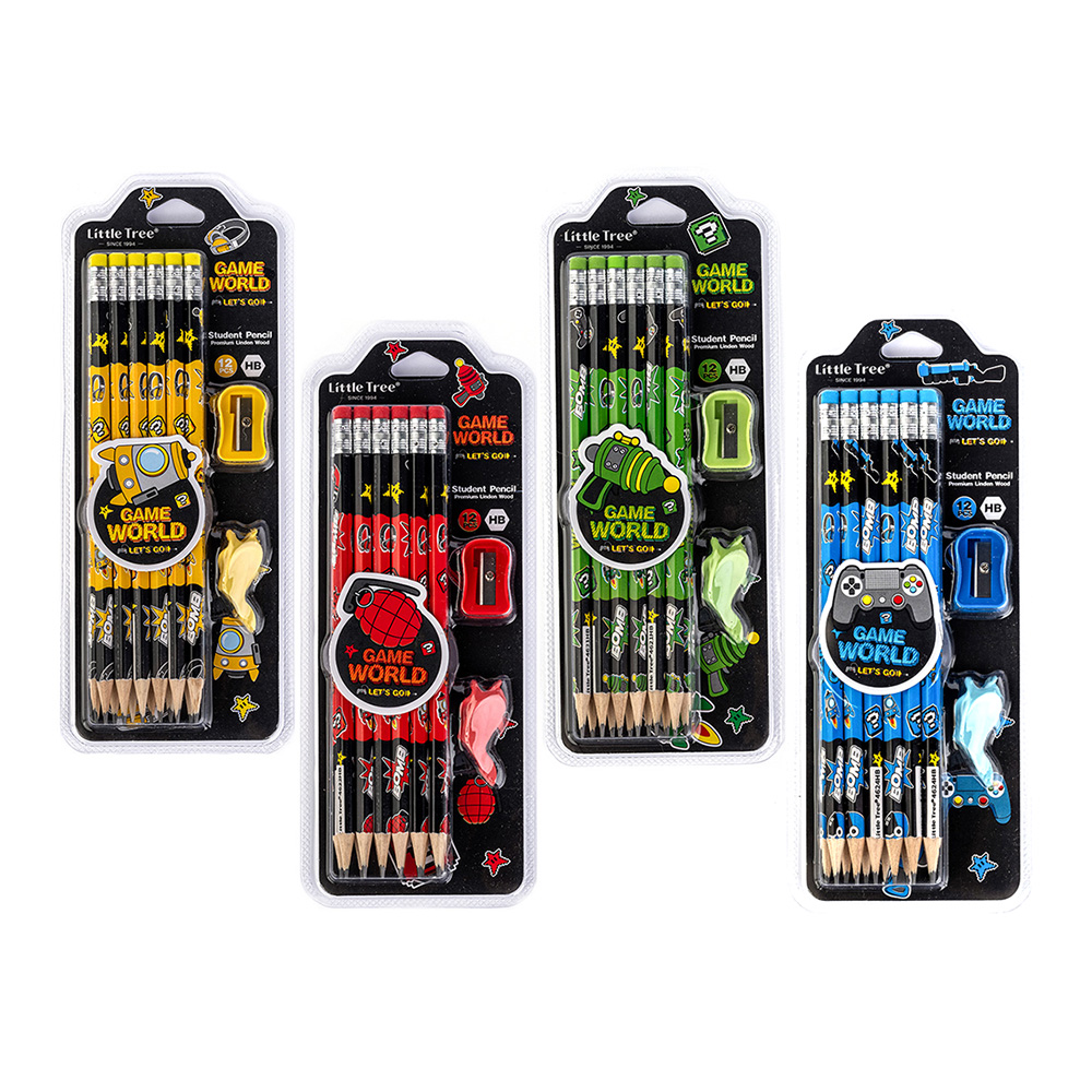 Game World Set of 12 Pencil HB with Eraser & Sharpener