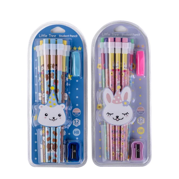 Cute Animals Set of 12 Pencil HB with Eraser