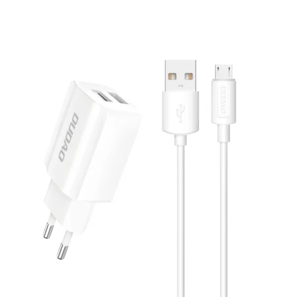 Dudao EU wall charger 2x USB 5V / 2.4A + micro USB cable white (A2EU + Micro white)