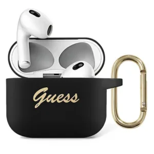 Guess GUA3SSSK AirPods 3 cover black / black Silicone Vintage Script