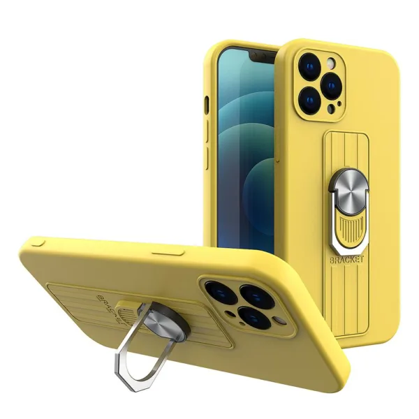 Ring Case silicone case with finger grip and stand for iPhone 13 yellow