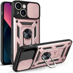 Hybrid Armor Camshield case for iPhone 13 armored case with camera cover pink