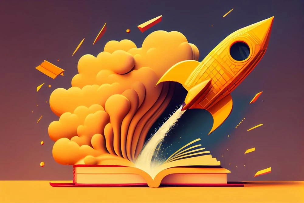 book with a rocket